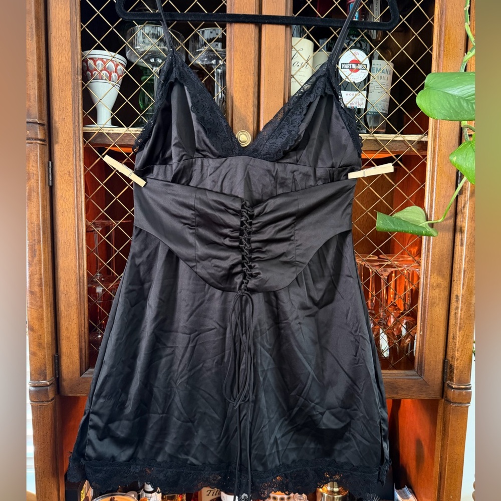 Elegant Black Lace Trim Slip Dress